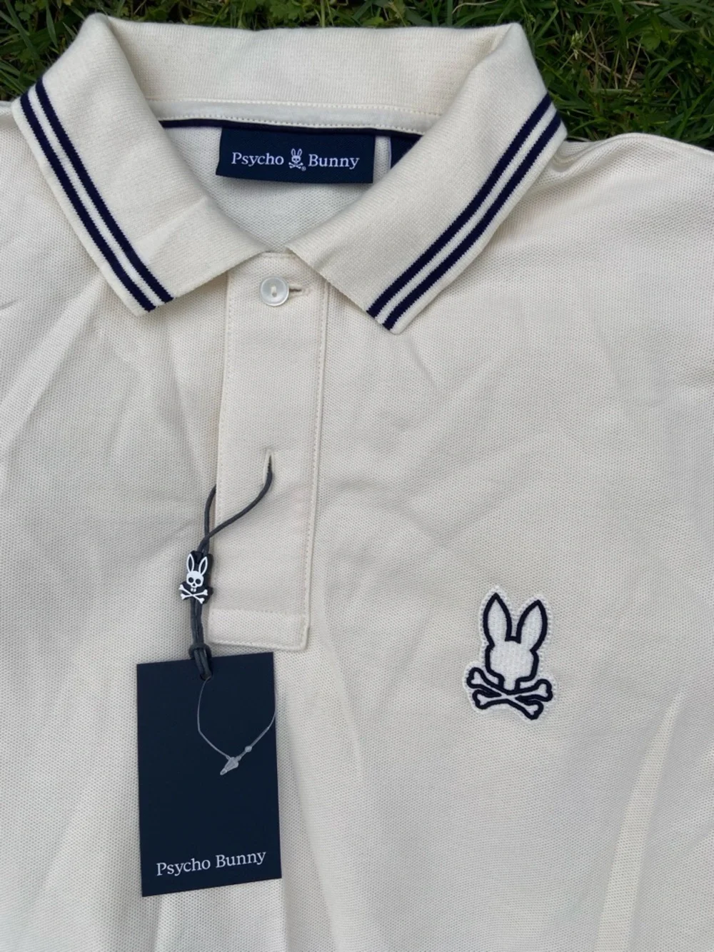 Psycho Bunny Cream Polo with Navy Tipping - Picture 3 of 7